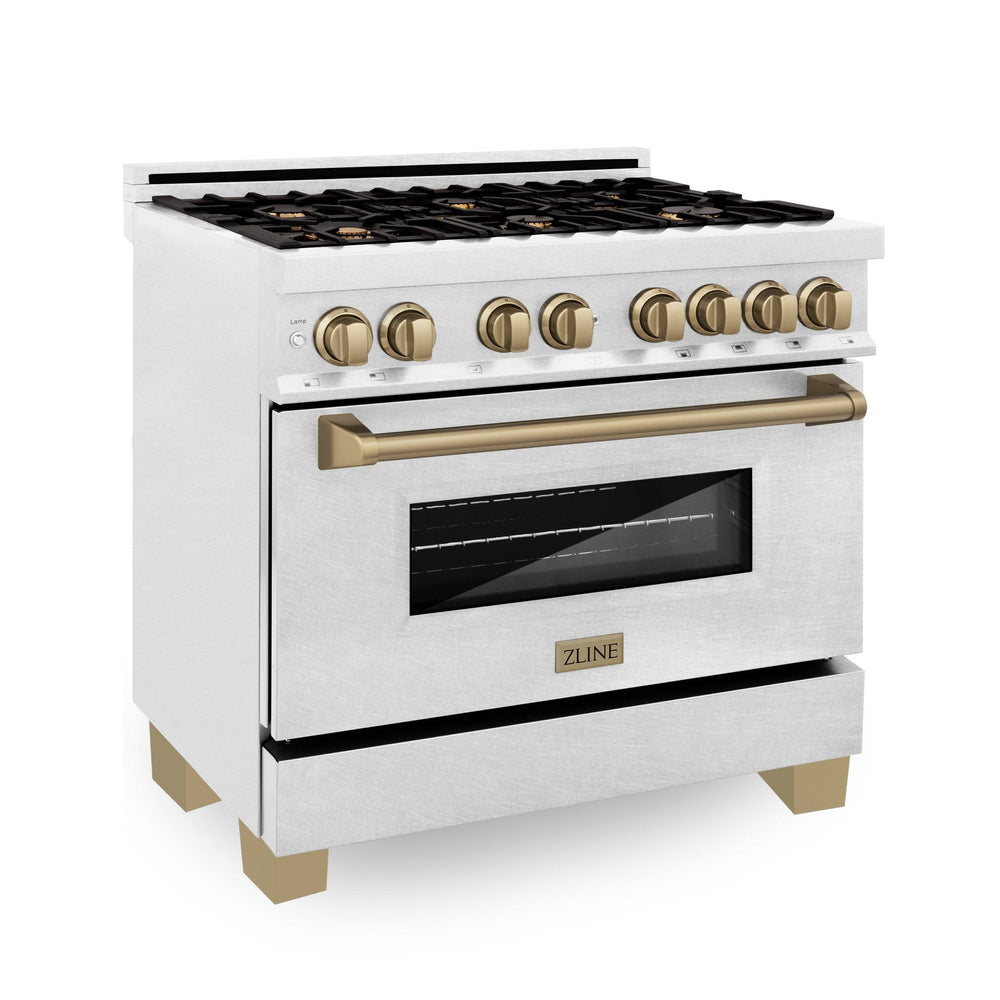 ZLINE Autograph Edition 36" 4.6 Cu. ft. Dual Fuel Range in DuraSnow Stainless Steel with Champagne Bronze Accents
