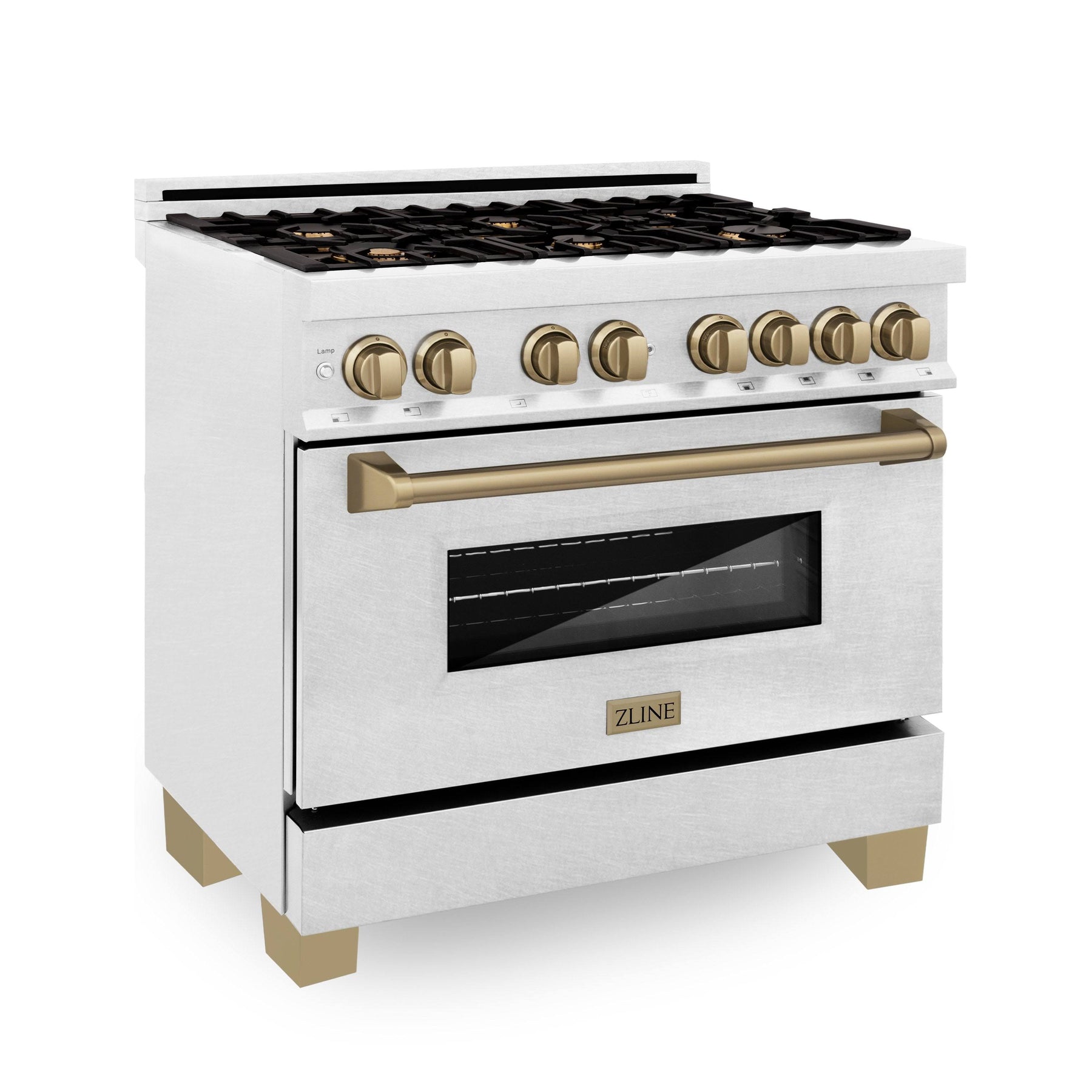 ZLINE Autograph Edition 36" 4.6 Cu. ft. Dual Fuel Range in DuraSnow Stainless Steel with Champagne Bronze Accents